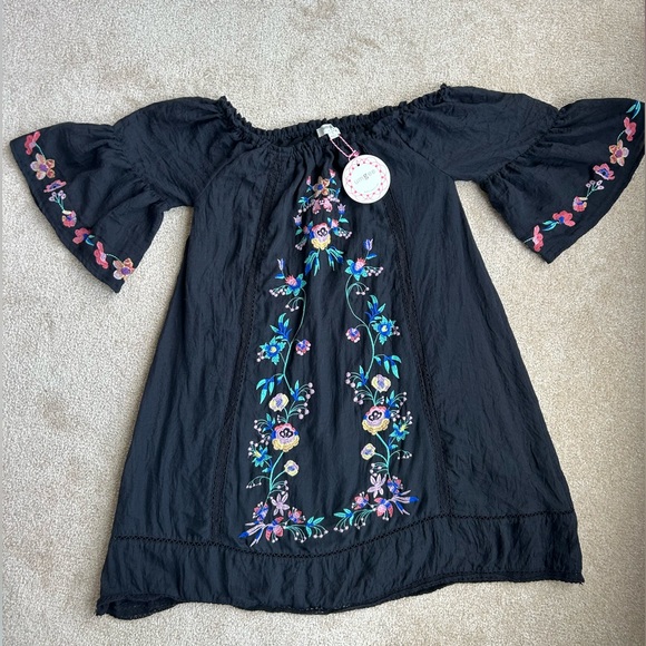 NWT Umgee BoHo Floral Embroidered Black Tunic Dress size Small - Picture 1 of 4